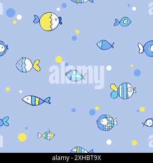 Seamless fish pattern. Blue summertime texture. Stock Vector