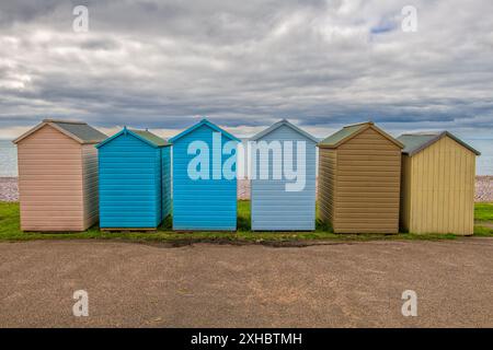 Beach huts at Budleigh Salterton, a seaside town East Devon, England Stock Photo