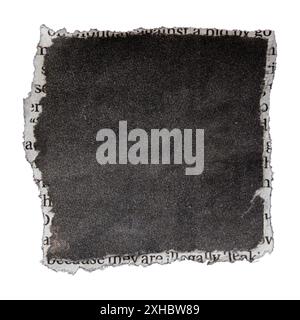 Torn black square shaped newspaper on white background with clipping path Stock Photo