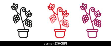 Berry shrubs and vines icon Vector symbol or sign set collection in black and white outline Stock Vector