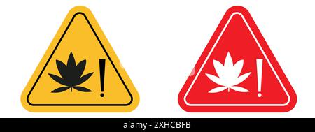 Cannabis packaging warning sign Vector symbol or sign set collection in black and white outline Stock Vector