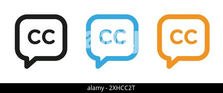 Closed caption icon Vector symbol or sign set collection in black and white outline Stock Vector