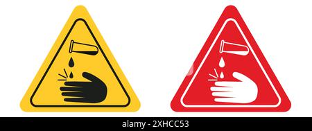 Corrosive acid safety sign Vector symbol or sign set collection in black and white outline Stock Vector