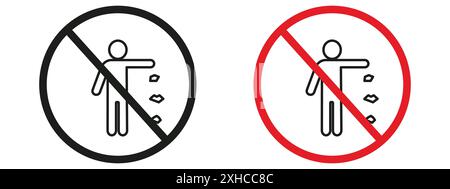 Do not litter sign Vector symbol or sign set collection in black and white outline Stock Vector