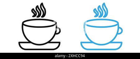 Cup of coffee icon Vector symbol or sign set collection in black and white outline Stock Vector