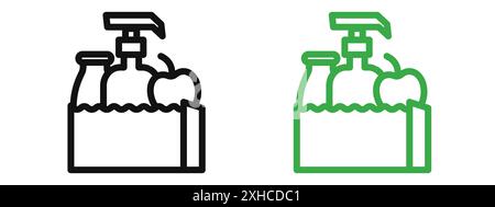 Groceries icon Vector symbol or sign set collection in black and white outline Stock Vector