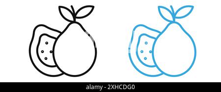 Guava icon Vector symbol or sign set collection in black and white outline Stock Vector