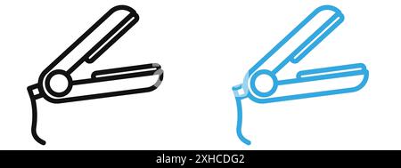 Hair straightener icon Vector symbol or sign set collection in black and white outline Stock Vector