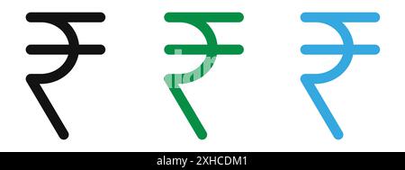 Indian rupee icon Vector symbol or sign set collection in black and white outline Stock Vector