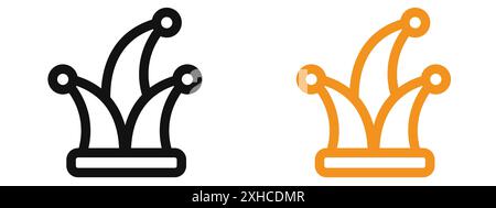 Jester hat icon Vector symbol or sign set collection in black and white outline Stock Vector