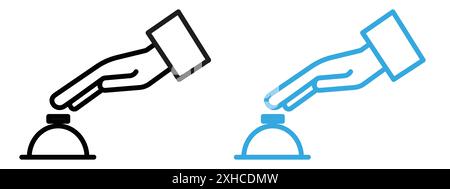 Hand touching service bell icon Black line art vector in black and ...