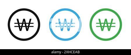 Korean won icon Vector symbol or sign set collection in black and white outline Stock Vector