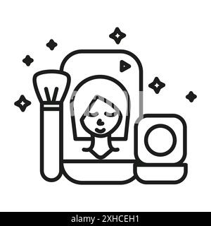 Makeup tutorial video icon Vector symbol or sign set collection in black and white outline Stock Vector