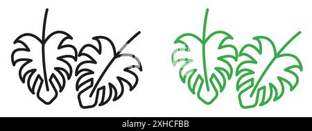 Monstera deliciosa plant leaf icon Vector symbol or sign set collection in black and white outline Stock Vector