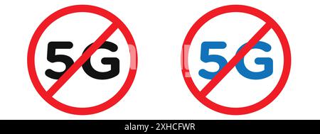 No 5G signal sign Vector symbol or sign set collection in black and white outline Stock Vector