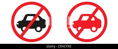 No cars sign Vector symbol or sign set collection in black and white outline Stock Vector