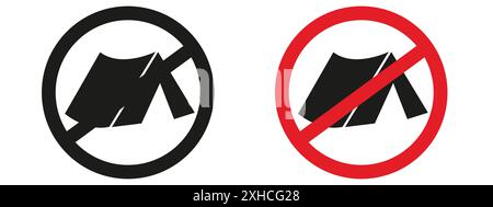 No camping sign Vector symbol or sign set collection in black and white outline Stock Vector