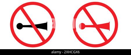 No horn sign Vector symbol or sign set collection in black and white outline Stock Vector