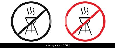 No grill sign Vector symbol or sign set collection in black and white outline Stock Vector