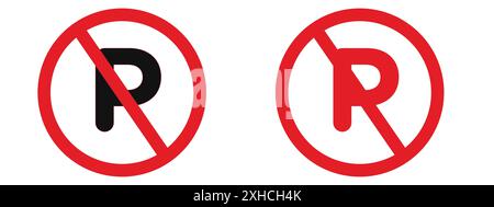 No parking sign Vector symbol or sign set collection in black and white outline Stock Vector