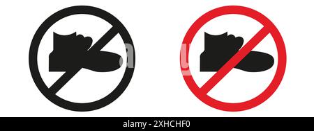 No shoes sign Vector symbol or sign set collection in black and white outline Stock Vector