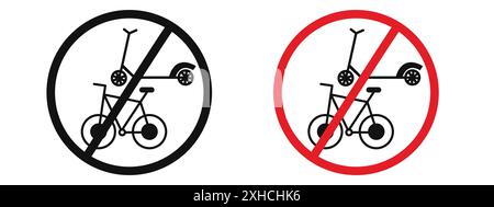 No scooters sign Vector symbol or sign set collection in black and white outline Stock Vector