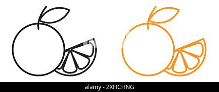 Orange fruit icon Vector symbol or sign set collection in black and white outline Stock Vector