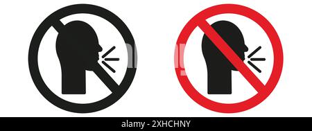 No talking sign Vector symbol or sign set collection in black and white outline Stock Vector