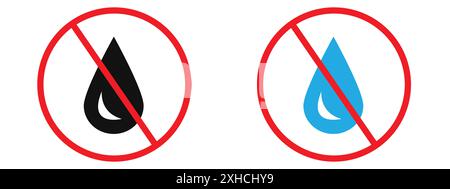No Water drop sign Vector symbol or sign set collection in black and white outline Stock Vector
