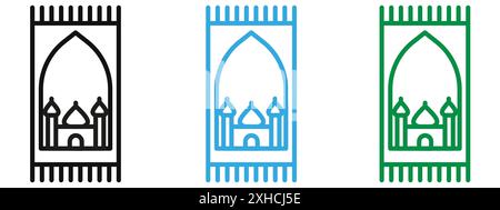 Prayer rug icon Vector symbol or sign set collection in black and white outline Stock Vector