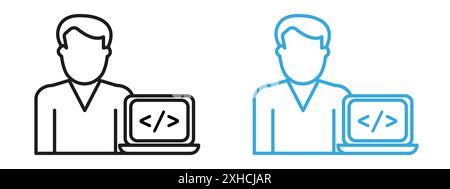 Programmer icon Vector symbol or sign set collection in black and white outline Stock Vector