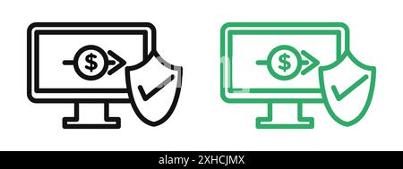 Safe transfer icon Vector symbol or sign set collection in black and white outline Stock Vector