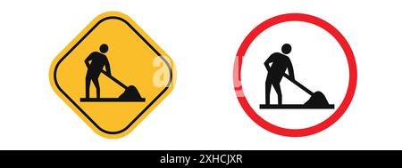 Road construction sign Vector symbol or sign set collection in black and white outline Stock Vector