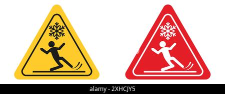 Slippery ice sign Vector symbol or sign set collection in black and white outline Stock Vector