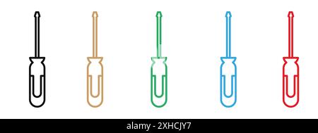 Screwdriver icon Vector symbol or sign set collection in black and white outline Stock Vector