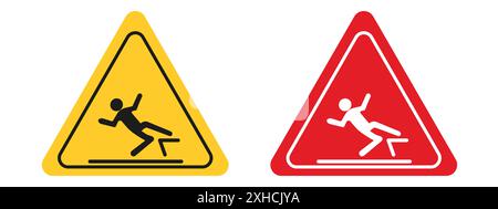 Slip Warning sign Vector symbol or sign set collection in black and white outline Stock Vector