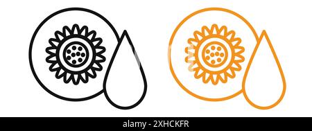 Sunflower oil icon Vector symbol or sign set collection in black and white outline Stock Vector