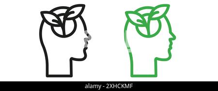 Think green icon Vector symbol or sign set collection in black and white outline Stock Vector