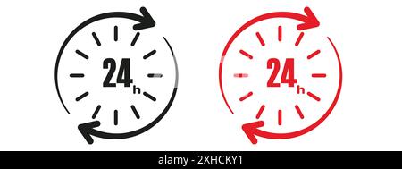 Twenty four hours icon Vector symbol or sign set collection in black and white outline Stock Vector