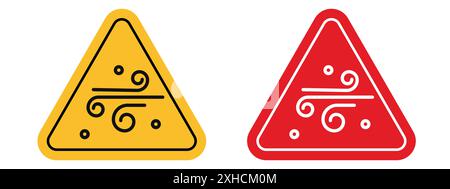 Wind warning sign Vector symbol or sign set collection in black and white outline Stock Vector