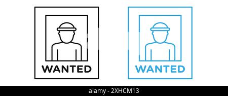 Wanted icon Vector symbol or sign set collection in black and white outline Stock Vector