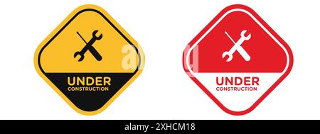 Under construction sign Vector symbol or sign set collection in black and white outline Stock Vector