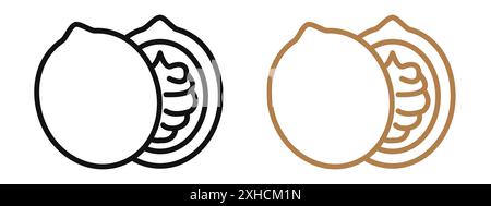 Walnut icon Vector symbol or sign set collection in black and white outline Stock Vector