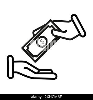 Zakat with money gift icon Vector symbol or sign set collection in black and white outline Stock Vector