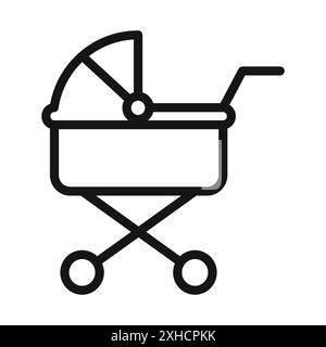 Baby carriage icon Vector symbol or sign set collection in black and white outline Stock Vector