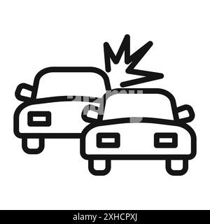 Car crash icon Vector symbol or sign set collection in black and white outline Stock Vector