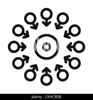 Centralized icon Vector symbol or sign set collection in black and white outline Stock Vector