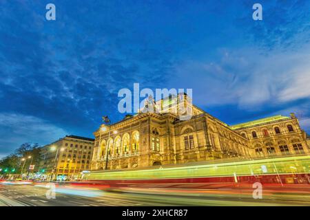 Vienna Austria night city skyline at Vienna State Opera Stock Photo