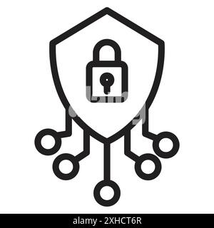 Cyber security icon Vector symbol or sign set collection in black and white outline Stock Vector