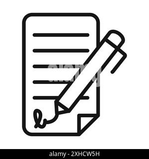 Document signed icon Vector symbol or sign set collection in black and white outline Stock Vector